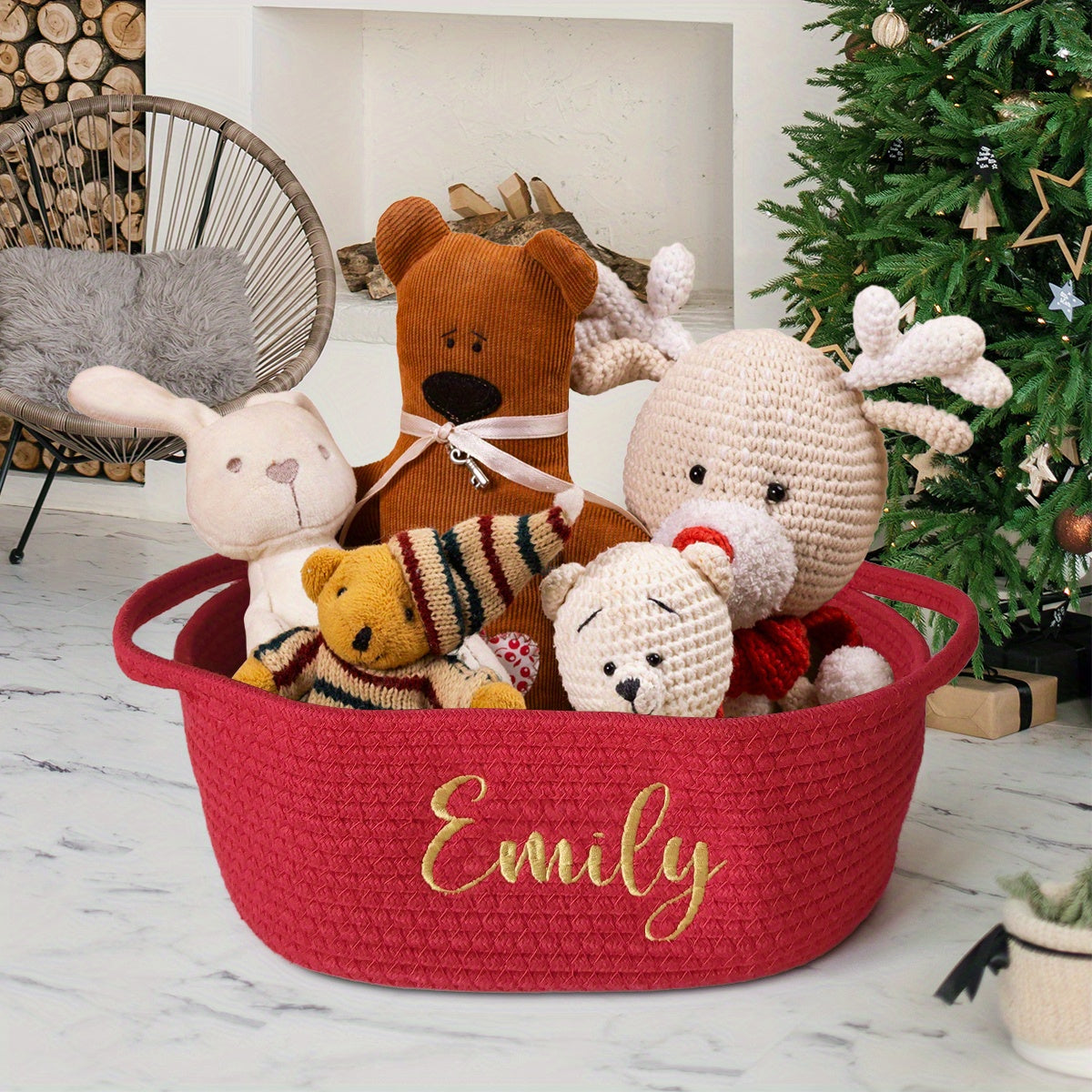 Personalized Cotton Gift Basket with Custom Embroidery - Convenient Handle for Easy Carrying and Stacking, Ideal for Keepsakes, Size: 30.48cm x 20.32cm x 5 inches