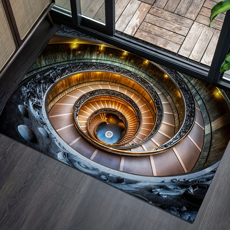 Enhance Your Home Decor with a Stunning 3D Spiral Staircase Pattern Area Rug, Perfect for Living Rooms, Bedrooms, and Bedside, Fashionable Illusion Design, Soft and Washable, Great as a Door Mat or Home Decoration Piece