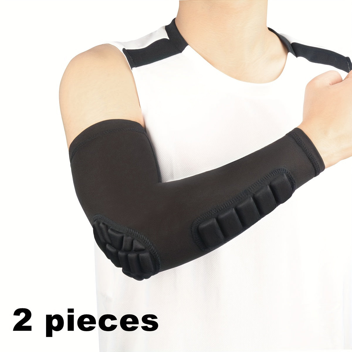 Sports arm guard with detachable honeycomb pad, anti-slip strip. Suitable for multiple sports.