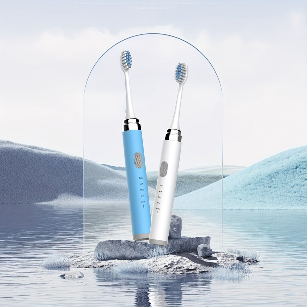 Electric Toothbrush F1-QL-6-C, 2pcs with 5-speed settings, USB interface, and replaceable ultra-soft brush head for whitening and gentle care.