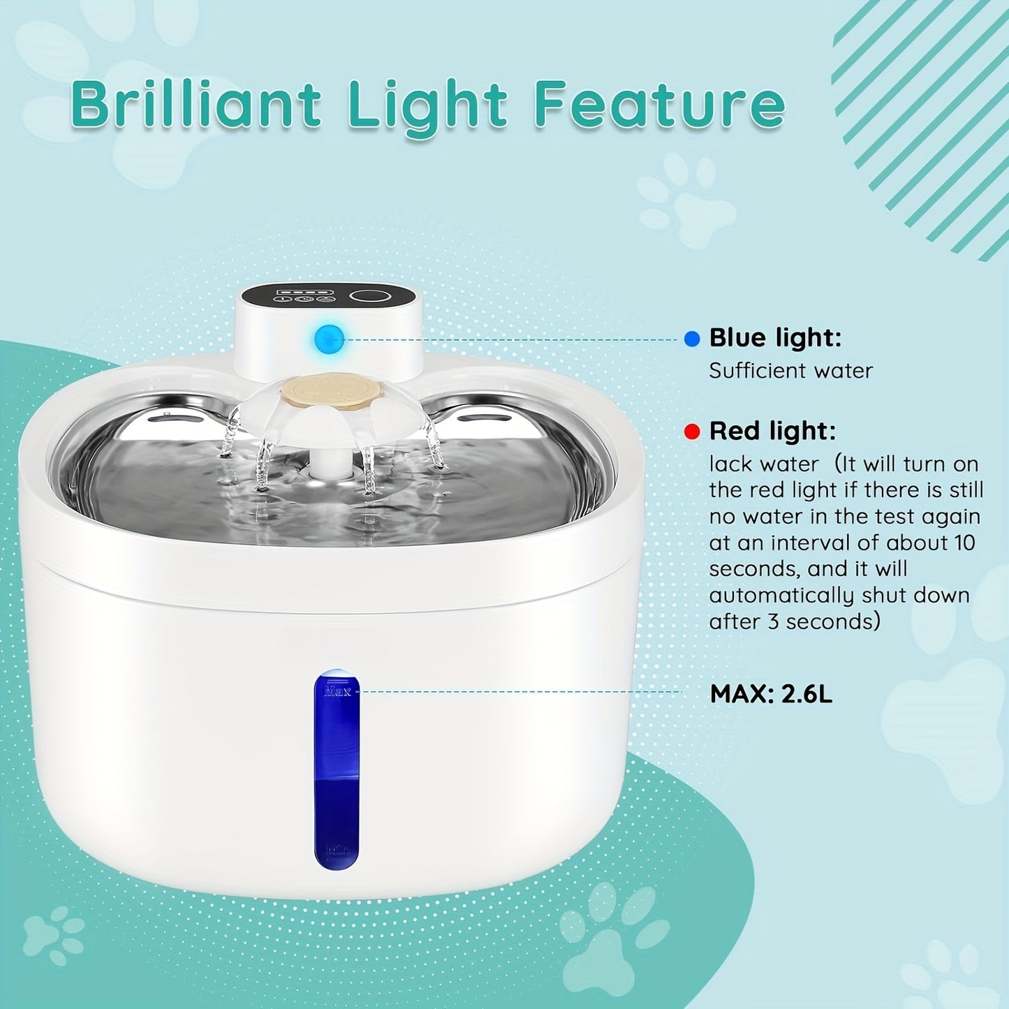 CW-WSJ2Cat fountain, 88oz/2.6 liters wireless automatic pet water dispenser with motion sensor, ultra-quiet and suitable for cats and dogs.