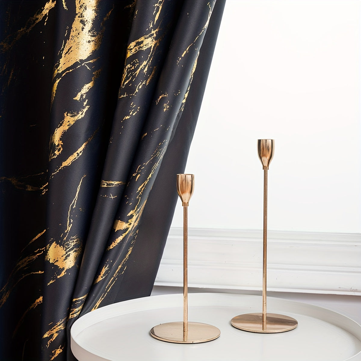 Two pieces of bronzed marble print curtains for bedroom and living room. These blackout and sunscreen curtains are great for home decor.