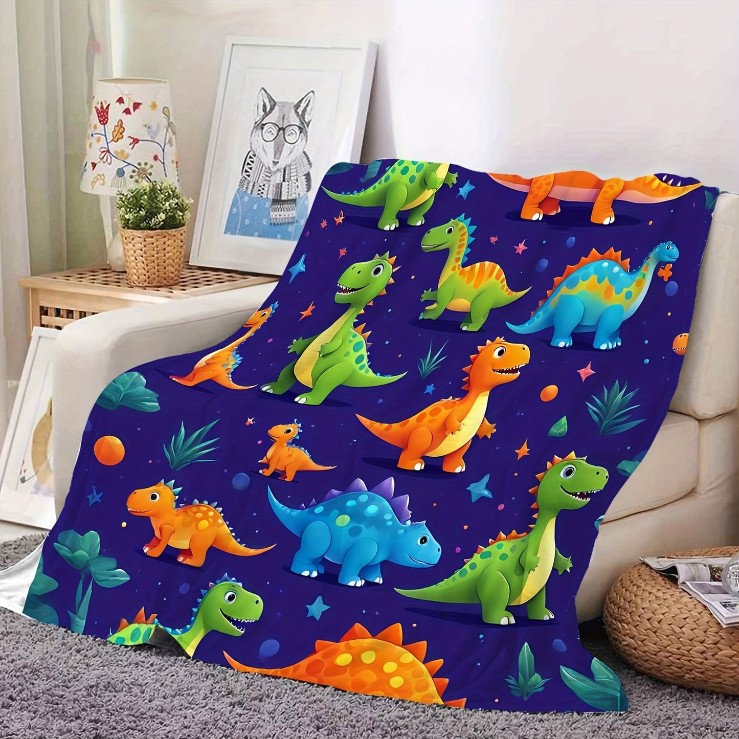 Stay warm and cozy year-round with our Dinosaur Paradise Fleece Blanket - perfect for all seasons!