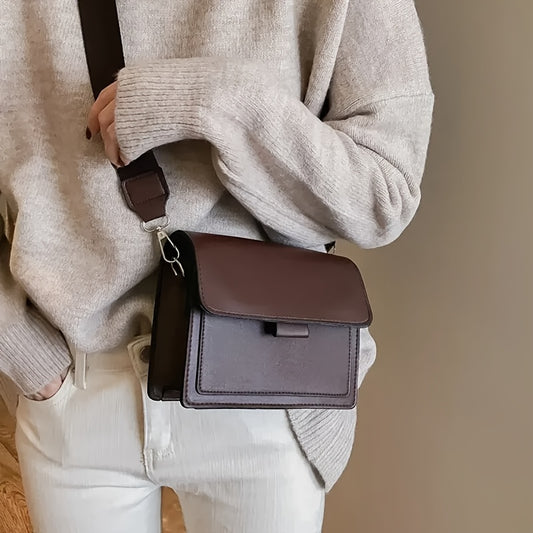 Retro crossbody bag for women in stylish brown with adjustable strap and metal ring detail. Features a compact flap design for everyday use.