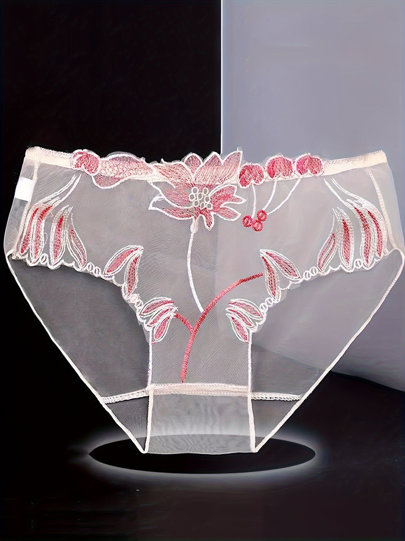 4 Floral Embroidery Mesh Panties: Sexy Women's Lingerie & Underwear