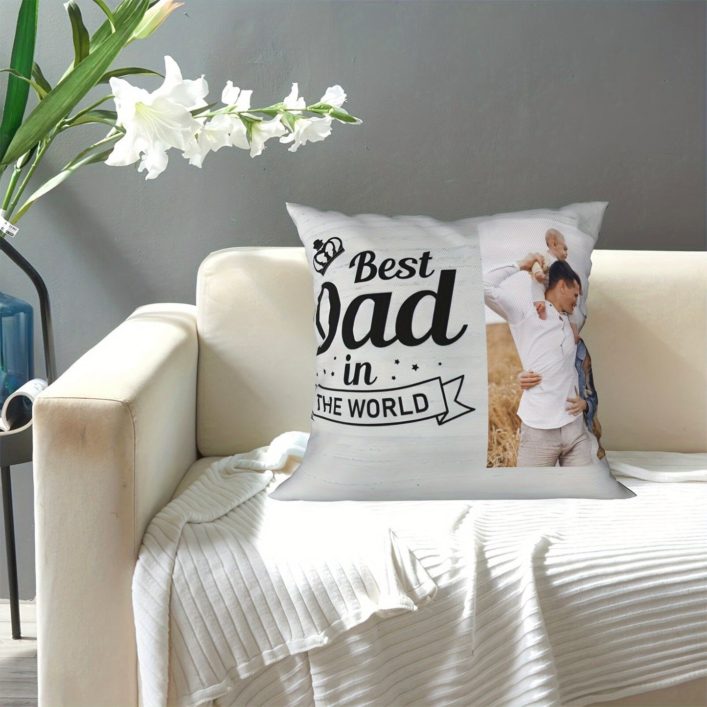 Personalized DAD Photo Pillowcase - Celebrate The World's Greatest Dad with this Special Father's Day, Christmas, Thanksgiving, Birthday Gift for Home, Room, Bedroom, Living Room, or Sofa Decor