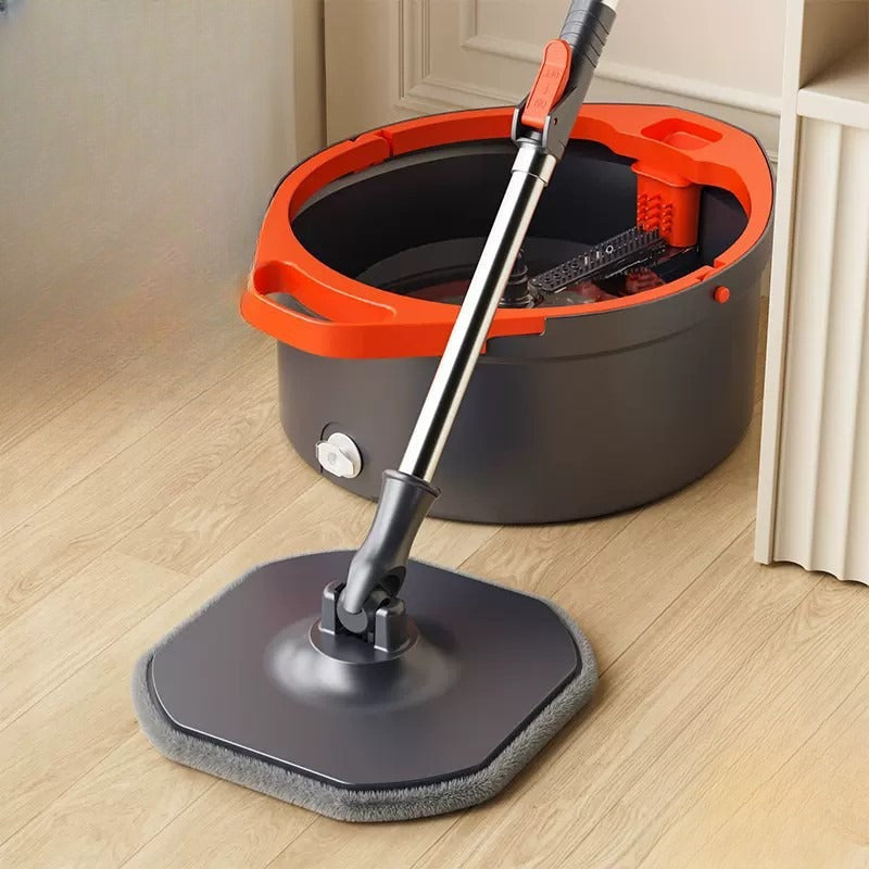 Easily Clean Floors with the Oval Self-Cleaning Mop and Bucket Set, Featuring Dual-Drive Automatic Centrifugal Dry Wash Technology. This Lazy Mop is Perfect for Wet and Dry Use and Comes with 2 Microfiber Pads for Use in the Home, Kitchen, Living Room