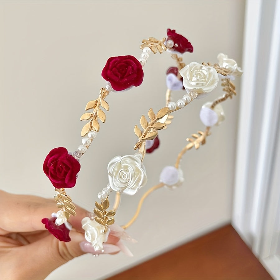 Rose faux pearl hair hoop for parties and special occasions, great gift choice for brides, ladies, and girls