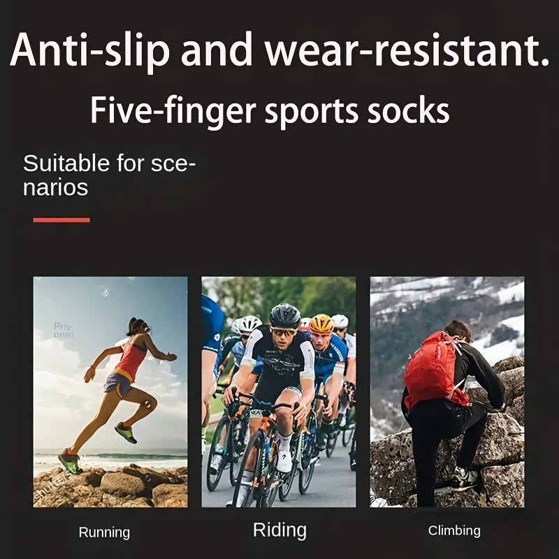 Three pairs of men's five-toe sports socks, sweat-absorbing and durable for cycling, sailing, and outdoor hiking. Medium-length, one size fits all (7-11), sweat-resistant.