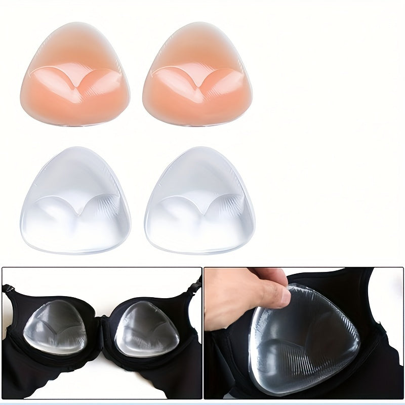 Silicone bra inserts for invisible cleavage boost, fits bras and swimwear, waterproof and reusable.