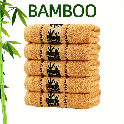 5-piece set of self-flying bamboo fiber towels with embroidered hand towels. Absorbent and quick-drying, ideal for home bathrooms. Skin-friendly and soft, measuring 35*75cm.