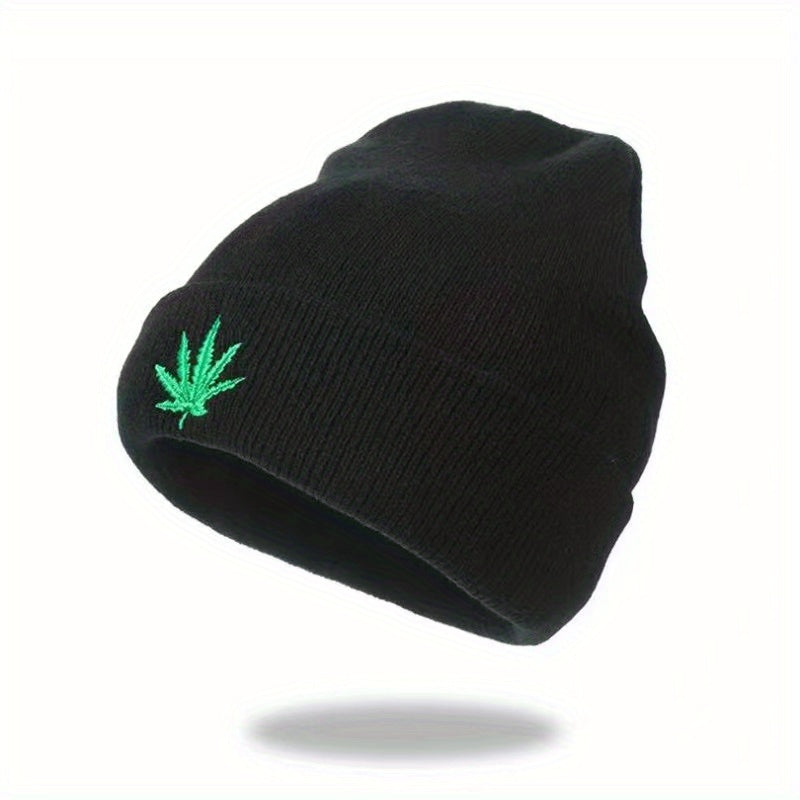 Embroidered Leaf Knit Hat - Stylish Hip Hop Sports Cap for Men, Women, and Teens