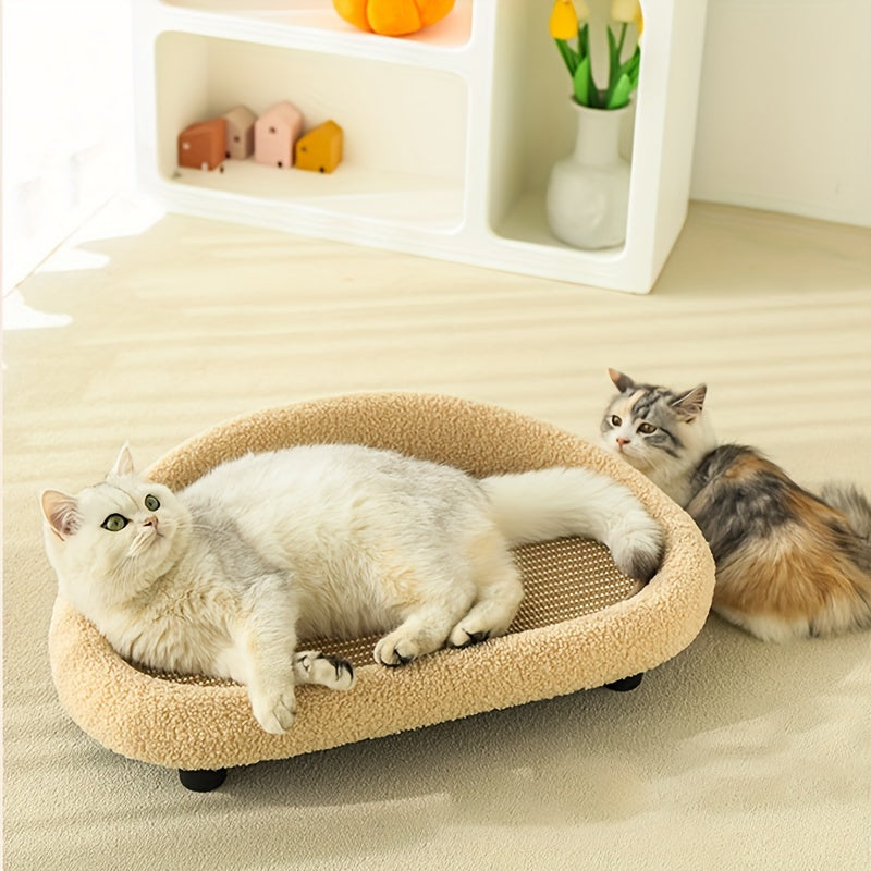 Cat Sofa Bed with Scratching Pad, Assembled Faux Hemp Scratcher, Durable Resting Area for Cats.