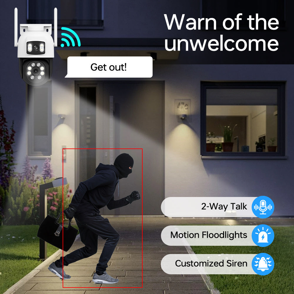 Introducing the ZHXINSD 1pc Wireless Security Camera with Dual Lens Technology. This camera features 2-way audio, a Pan/Tilt 360° View, Color Night Vision, Smartphone Compatibility, USB power supply, 2.4/5G WiFi connectivity, Cloud Storage Option, and is