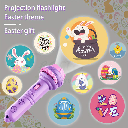 Projection flashlight for Easter with battery power, ABS material in purple/blue color, featuring Easter Bunny/Easter Egg pattern, novelty viewfinder toy.