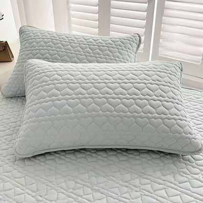 2 Light Blue Quilted Pillow Covers - Ideal for Travel & Camping, Envelope Closure, Easy Care, No Fade, Polyester Fiber Fill.