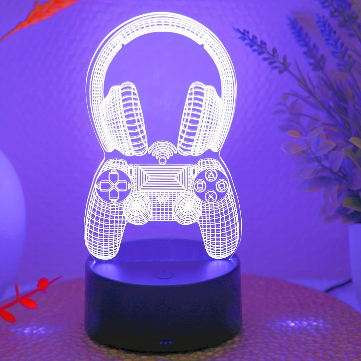 Novelty 3D night light with seven-color game headset handle design for bedroom and game room ambiance.