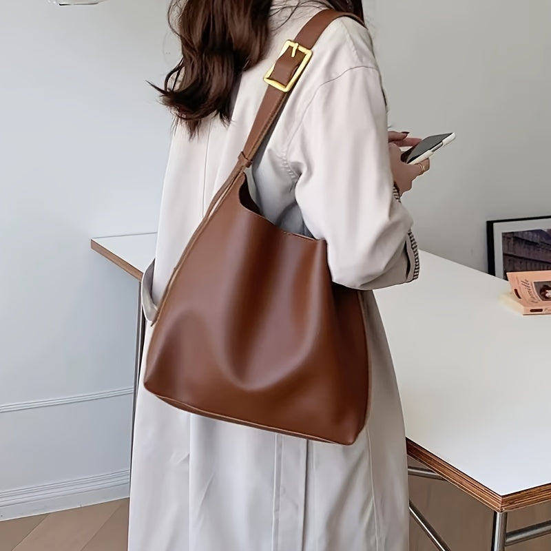 Large capacity single shoulder tote bag with two-piece inner bag combination.