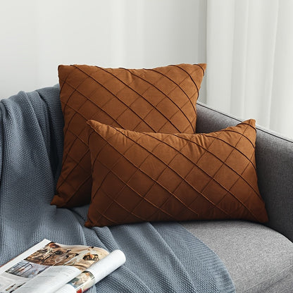 Luxury Nordic Quilted Throw Pillow Cover with Elegant French Style in Soft Suede Fabric. Features Invisible Zipper and is Machine Washable. Ideal for Modern Living Room Decor. Available in Square and Rectangle Sizes.