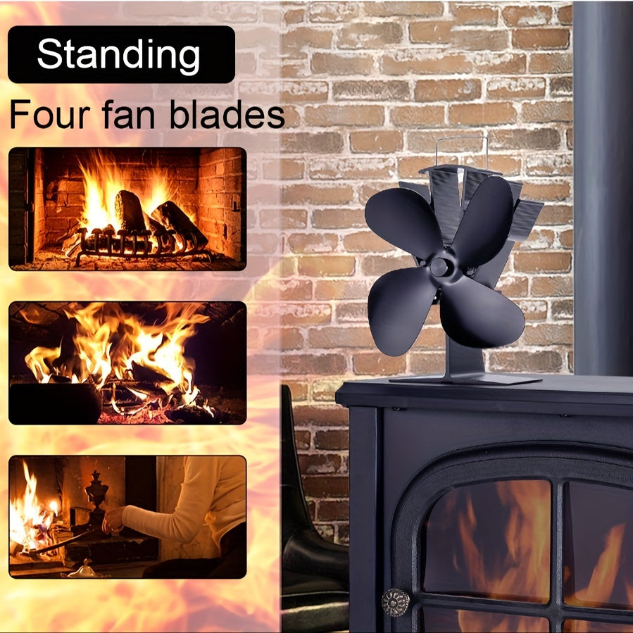 Heat powered stove fan for optimal energy efficiency and increased home comfort. This 4-blade fireplace fan promotes energy savings.