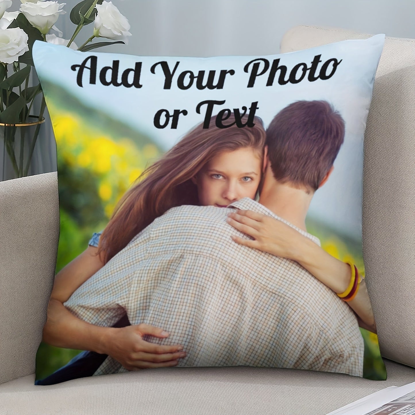 Customize your own polyester throw pillow cover with a photo or text of your choice. This personalized single-sided print is perfect for holidays such as Christmas, Father's Day, Mother's Day, and Valentine's Day. The cover measures 45.72cm x 45.72cm and