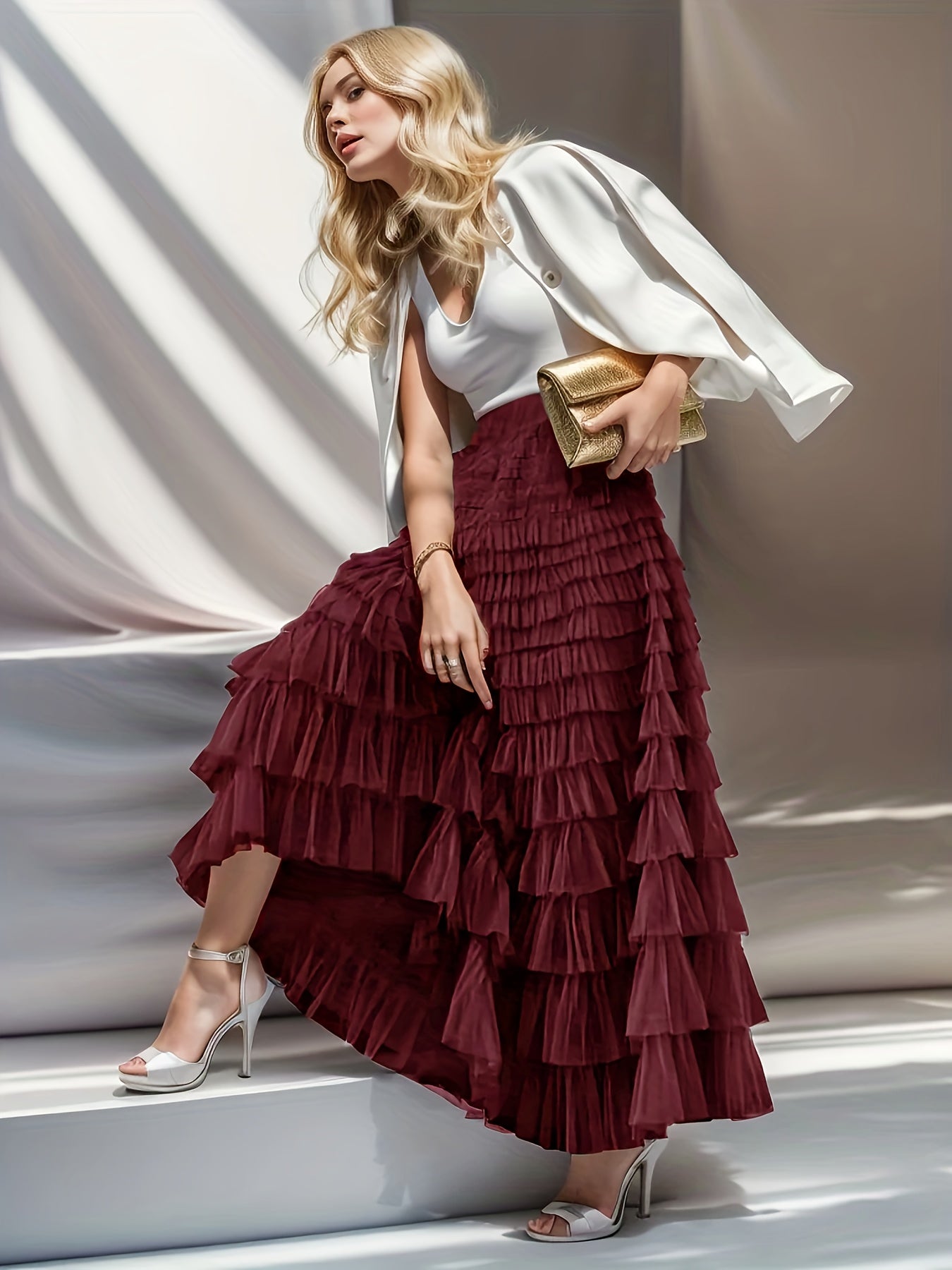 Multilayer Ruffles Tulle Skirt for Spring and Summer.