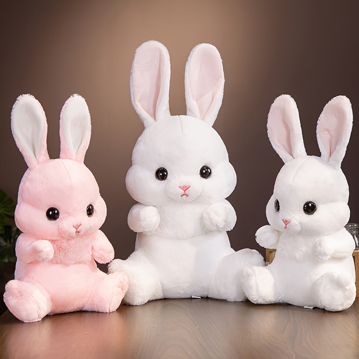 Cute Long-Eared Bunny Plush Toy - Soft, Cuddly Doll with Pillow Design for Home Decor and Birthday Gifts, White/Pink