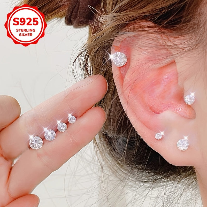 Stylish 925 Sterling Silver Stud Earrings for Women with White Cubic Zirconia - Available in Various Carat Sizes (0.1-0.8CT) and 3/4/5/6mm - Perfect for Everyday Wear and Gifting, Comes with Free Gift Box and Daily Care Supplies including Oxides