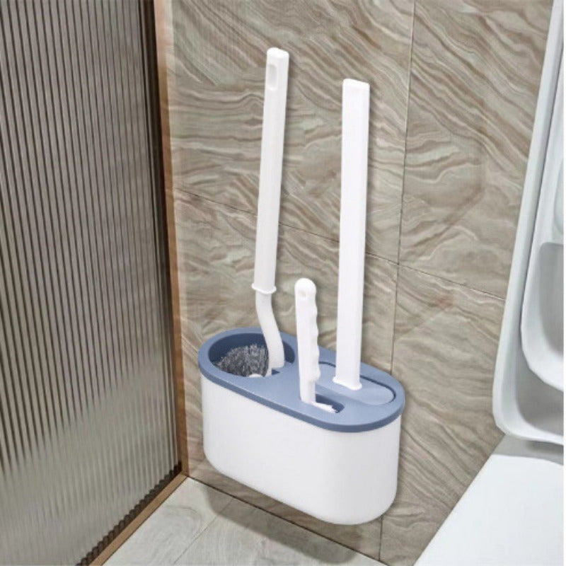 Modern Wall-Mounted Toilet Brush Set with Holder, Uncharged Manual Brush for Home Use