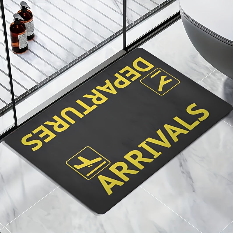 Chic Airport-Inspired Door Mat featuring Non-Slip Backing - Highly Absorbent, Easy to Clean Rug for Bedroom, Kitchen, Home Balcony & Indoor Entryway - Modern Black with Yellow Airplane Symbol Design