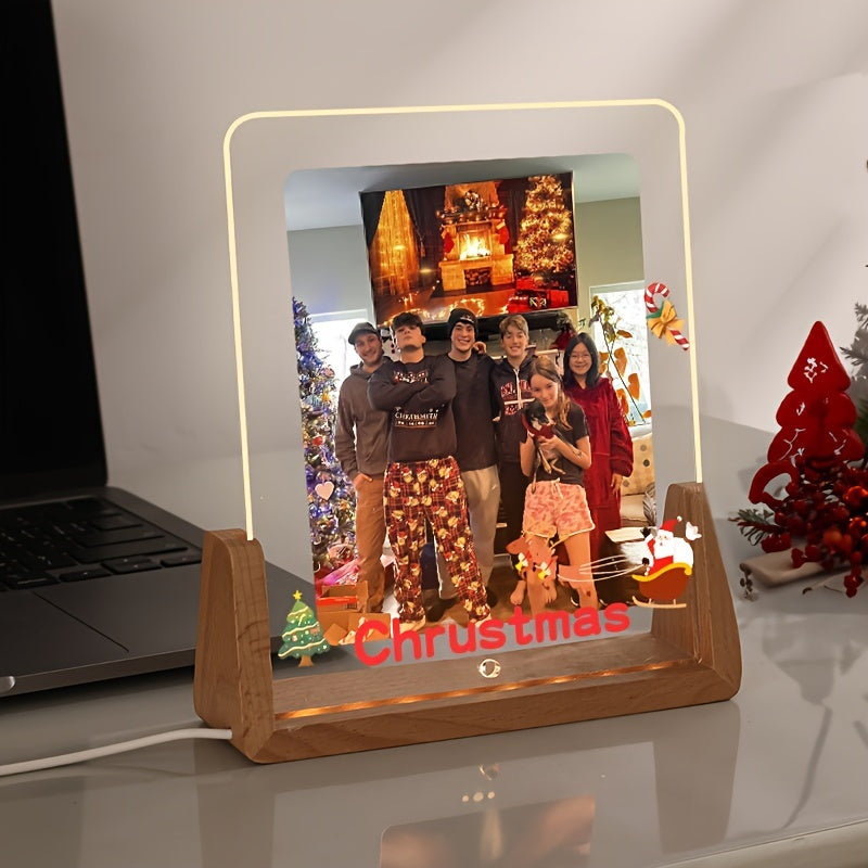 Acrylic Heart-Shaped Christmas Photo Frame - Personalized Illuminated Picture Frame for Home Decor, Versatile Transparent Display Stand for Special Occasions - Perfect Gift for Birthdays, Anniversaries, Weddings, and Valentine's Day - Single Frame