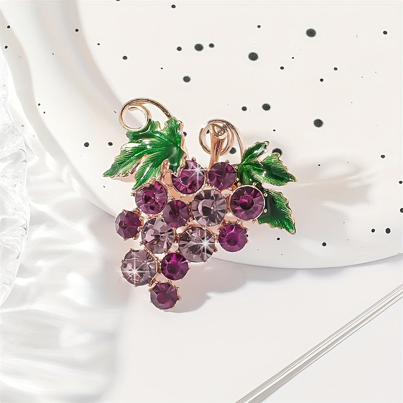 Stylish Purple Grape Brooch embellished with shimmering Rhinestones - Made of Alloy, Distinctive Irregular Design, Quirky Fashion Accessory for Ladies