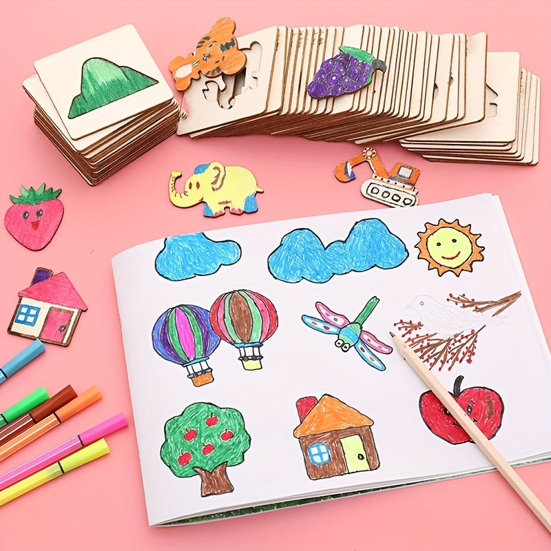 20 wooden drawing stencils for educational gift