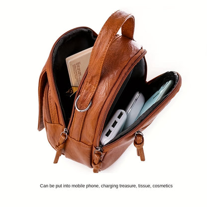 Unisex brown PU crossbody bag with zipper.