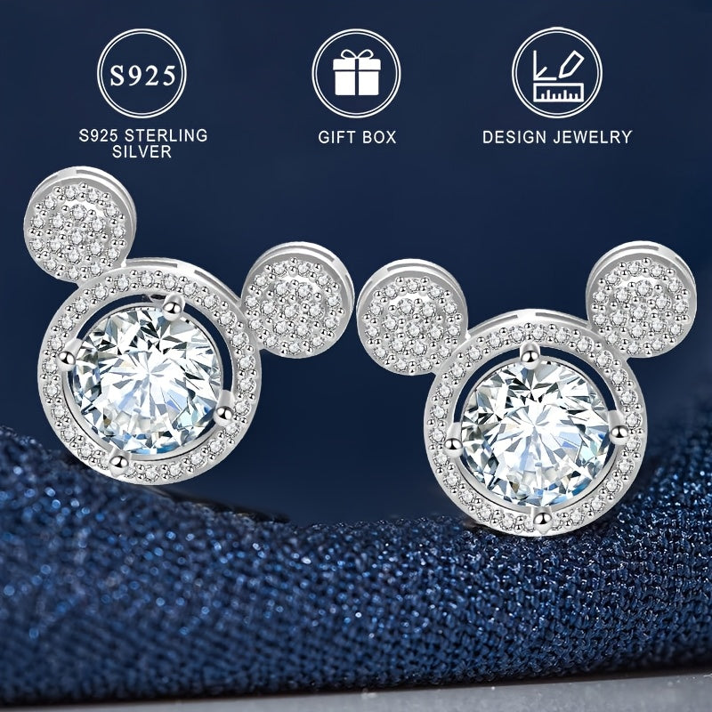 Add a touch of elegance and sexiness with these stunning 925 Sterling Silver earrings featuring a cute Mickey design accented with sparkling cubic zirconia. These large studs are perfect for both daily wear and special occasions. The silver plated