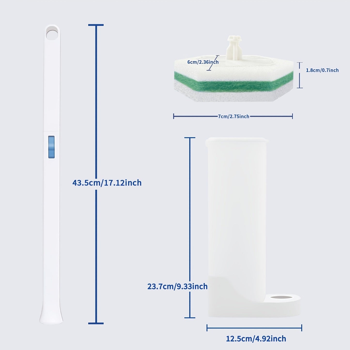 Получите универсальный набор для чистки туалета с одноразовой губкой, чистящей палкой и ведром для хранения. Специальная губка быстро образует пену и усиливает трение для тщательной чистки.