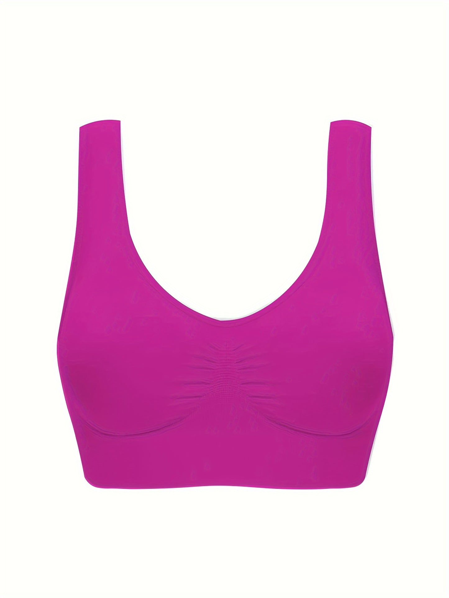 7 Women's sports bras made of wireless nylon knit fabric in solid colors. Breathable workout tank bra set made of 92% nylon and 8% elastane. A set of adult athletic underwear with bra and