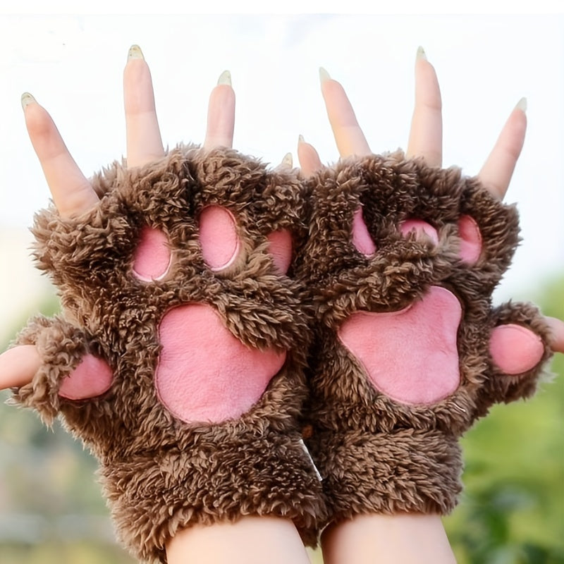 Stylish and cozy, these Cute Cat Claw Plush Gloves provide warmth and comfort in the cold seasons. The half finger design adds a trendy touch to these thick, fuzzy gloves, making them perfect for autumn and winter.