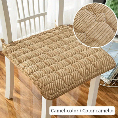 Corduroy chair cushion in classic checkered pattern with non-slip particles, ties for secure attachment. Ideal for home office or dining room decor, 44.98*44.98cm.