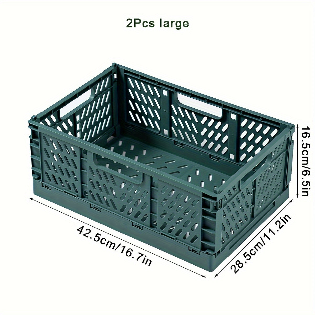 2-Pack Plastic Folding Storage Baskets with Handles, Stackable Organizers for Home - Mixed Color