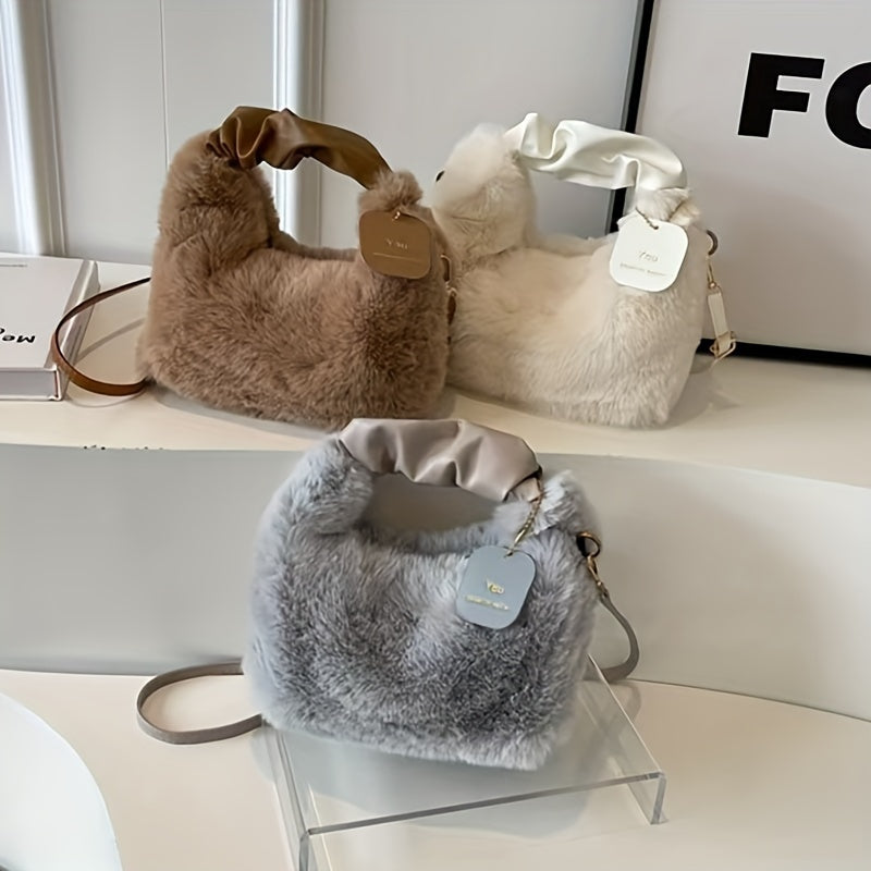 Stylish faux fur crossbody bag with zip closure, ideal for daily use.