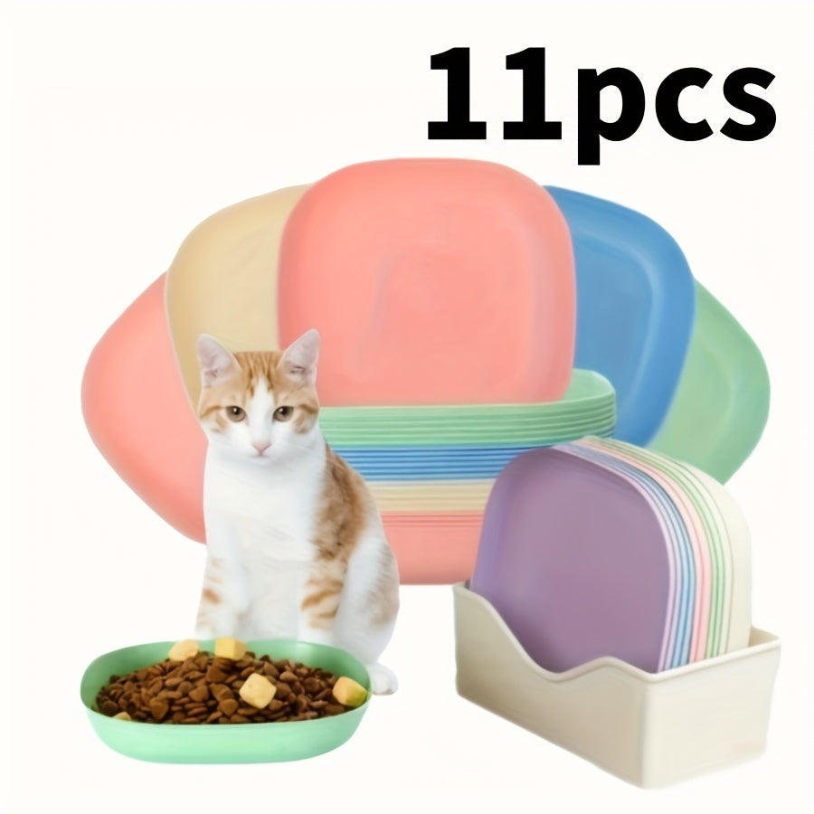 11pcs Non-Slip Plastic Cat Bowl Set, Colorful Food and Water Bowls for Small Cats, Kittens, and Short-Legged Breeds, Battery-Free.