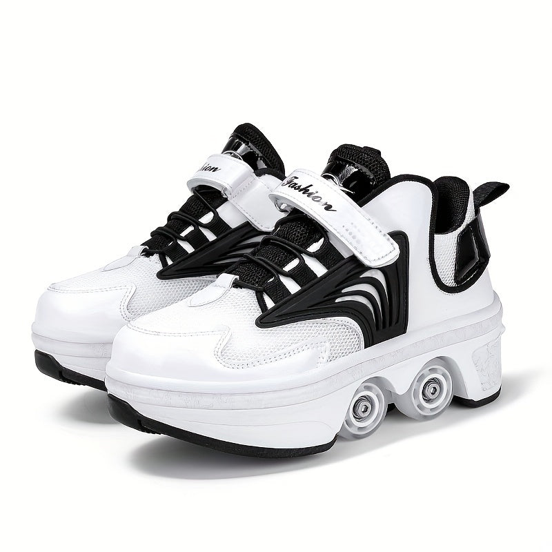 Boy's trendy skate shoes with detachable wheels and non-slip fastener