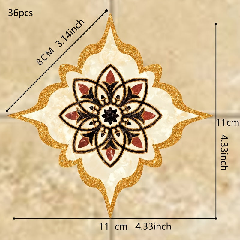 Набор из 36 наклеек на плитку в стиле бохо — самоклеящиеся, водостойкие наклейки для полов в гостиной, кухне и ванной комнате — квадратные, размером 11,0 см, легко наносятся для украшения дома.