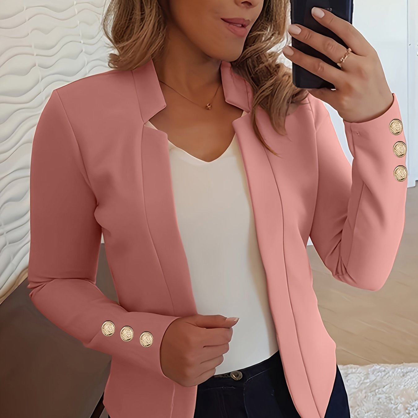 1pc Plus Size Solid Color Cardigan Jacket with Faux Button Detail, Polyester Knit Fabric, Notched Lapel, Spring/Autumn Outerwear