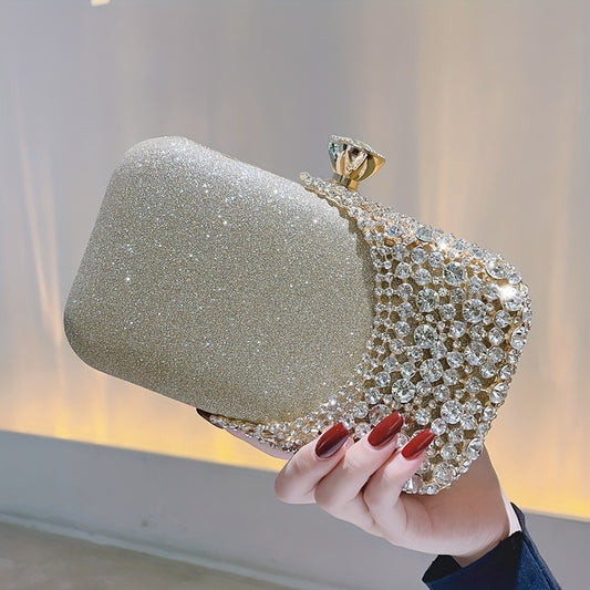 Sparkling rhinestone evening clutch for weddings, parties, and proms.