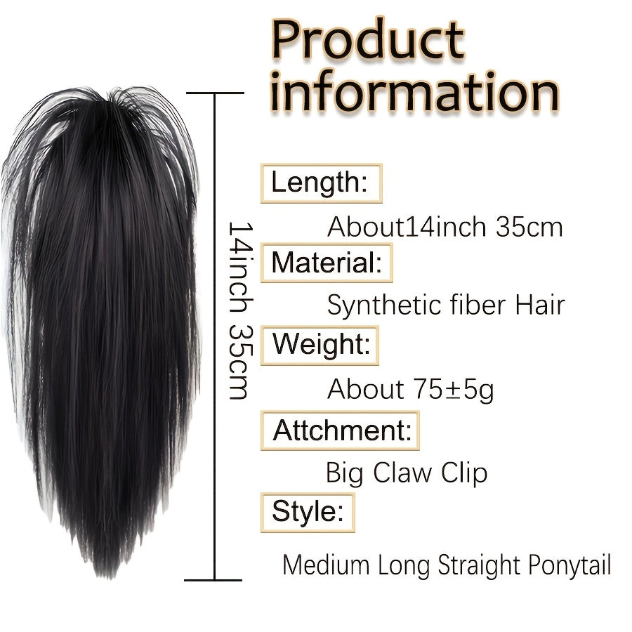 Women's synthetic claw clip ponytail extension with medium long straight hair for a natural look. Easy to wear for daily use.