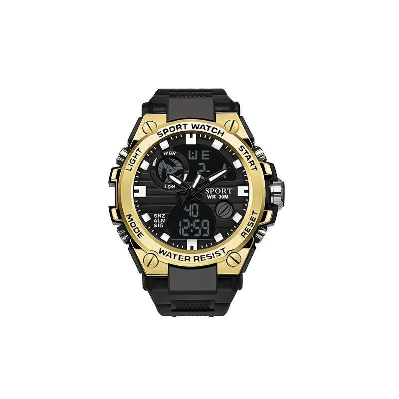 Introducing a sleek and modern waterproof watch featuring a large dial, calendar, luminous display, and versatile functions. Perfect for men in business, sports, outdoor activities, school, or as a thoughtful gift.