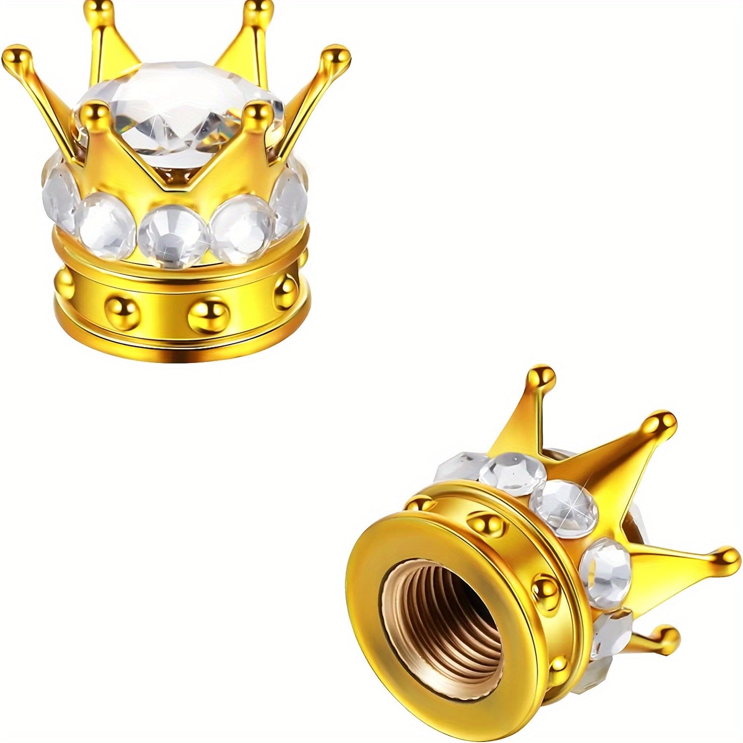 Pair of 2 Crown-shaped Car Tire Valve Stem Caps made of ABS Plastic with Rhinestone Embellishments, Non-Electric Decorative Wheel Air Valve Covers