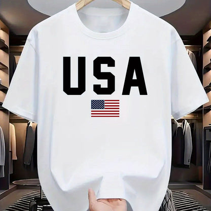 Men's Comfortable & Stretchy USA Flag T-Shirt. Ideal for Summer activities with American Emblem Design.